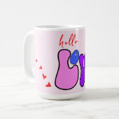 hallo Love Retro 70's style font Red hearts Koffiemok (Voorkant links)