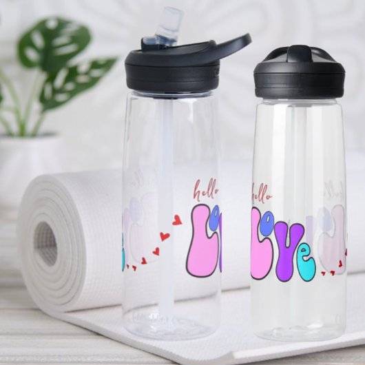 hallo Love Retro 70's style font Red hearts Waterfles