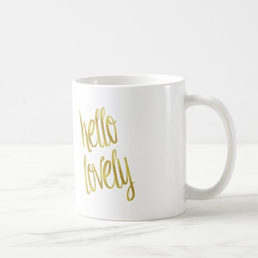 hallo Lovely Quote Faux Gold Foil Sparkle Design Koffiemok (Rechts)