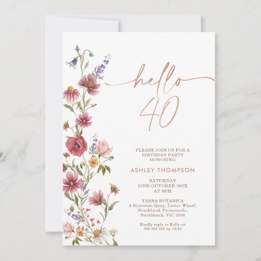 Hallo Maroon Wildflower Kaart (Voorkant)