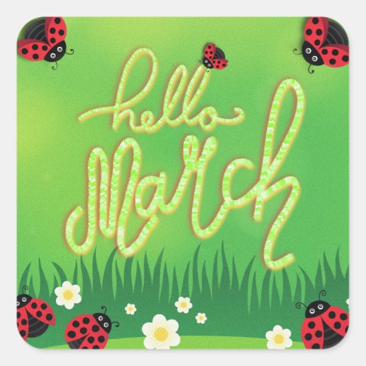 hallo mars met ladybug minimalistisch groen vierkante sticker (Voorkant)