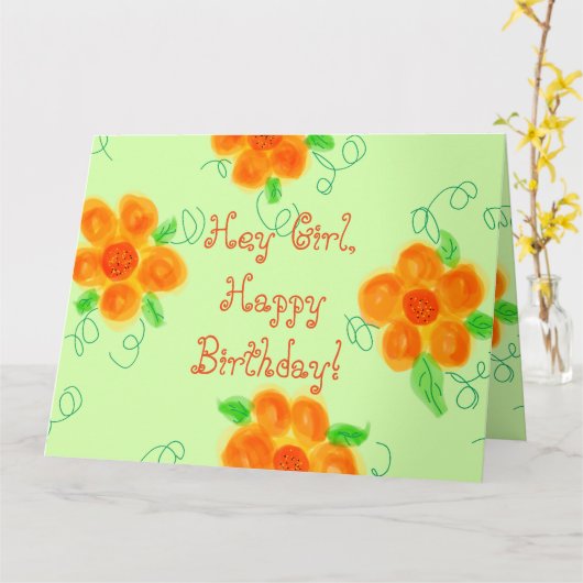 Hallo Meisje, Happy Birthday Kaart (Gele Bloem)