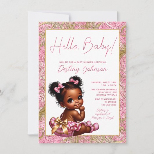 Hallo Meisje Roze en Goud "Baby" Baby shower Kaart (Voorkant)