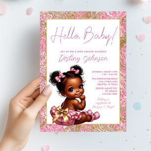Hallo Meisje Roze en Goud "Baby" Baby shower Kaart