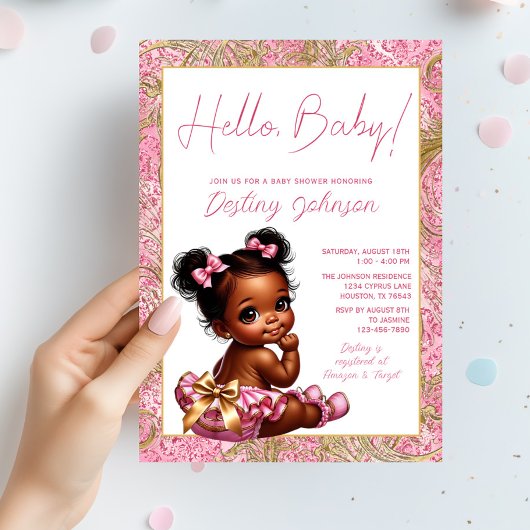Hallo Meisje Roze en Goud "Baby" Baby shower Kaart