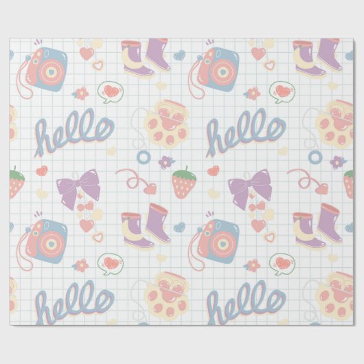 Hallo! Meisjes dingen patroon Cadeaupapier (Vlak)