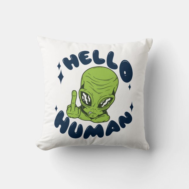 Hallo mens grappige Alien Kussen (Voorkant)