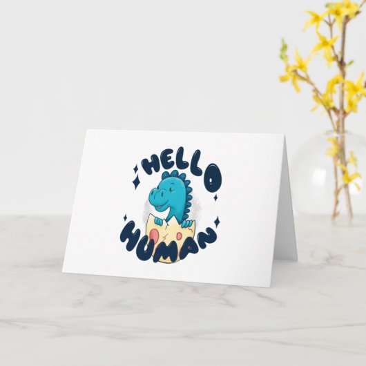 hallo mens grappige Dinosaur Kaart (Gele Bloem)