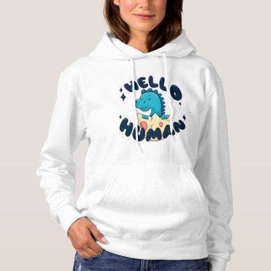 Hallo mens grappige dinosaurus hoodie (Voorkant)