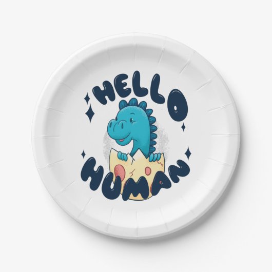 Hallo mens grappige dinosaurus papieren bordje (Voorkant)