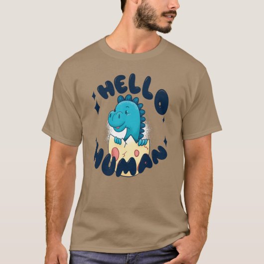 Hallo mens grappige dinosaurus t-shirt (Voorkant)