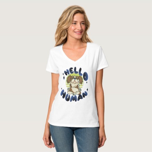 hallo mens Meditatie-yogahond T-shirt (Voorkant volledig)