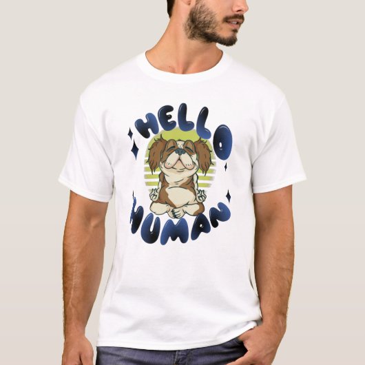 Hallo mens Mediterende yogahond T-shirt (Voorkant)
