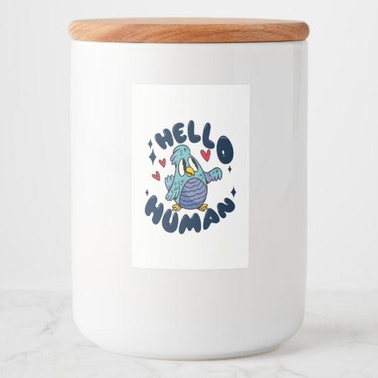 Hallo menselijke lieve vogel voedselcontainer etiket (Voorkant)