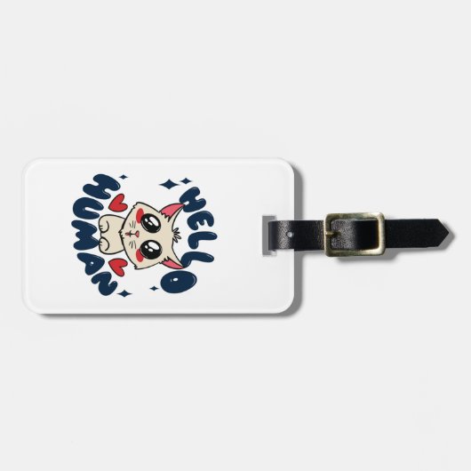 Hallo menselijke Moppige Kat Bagagelabel (Voorkant horizontaal)