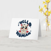 Hallo menselijke Moppige Kat Kaart (Gele Bloem)