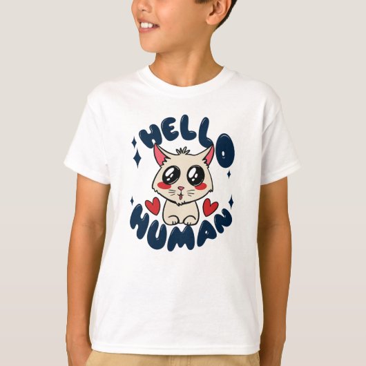 Hallo menselijke Moppige Kat T-shirt (Voorkant)