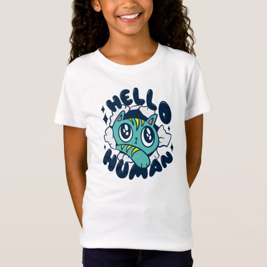 Hallo menselijke Moppige Kat T-shirt (Voorkant)