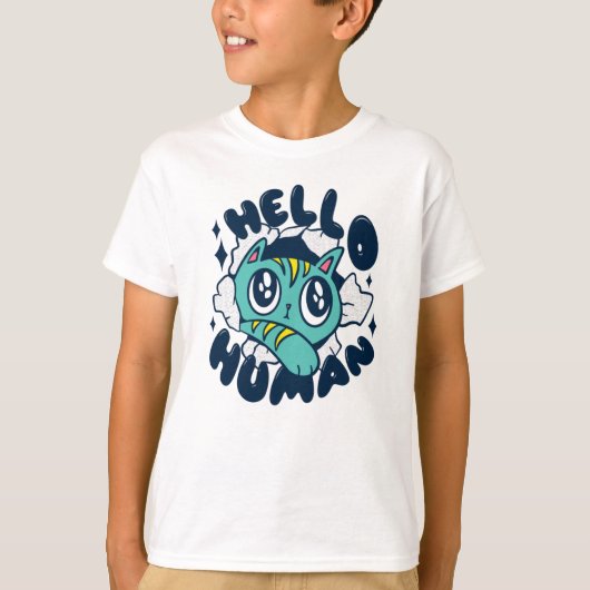 Hallo menselijke Moppige Kat T-shirt (Voorkant)