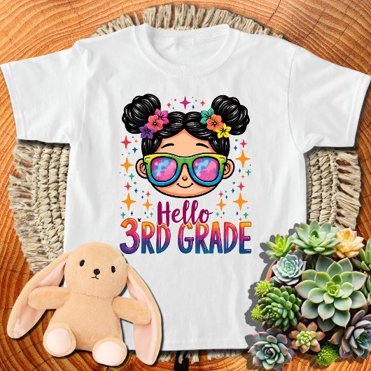 Hallo Messy Bun # 3rd Grade Girl Tie Dye Third Gra T-shirt
