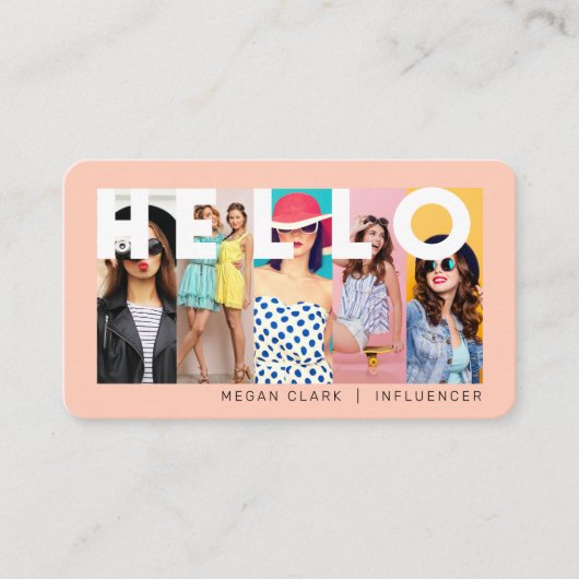 hallo met Moderne en minimale 5 foto-lay-out peach Visitekaartje (Voorkant)