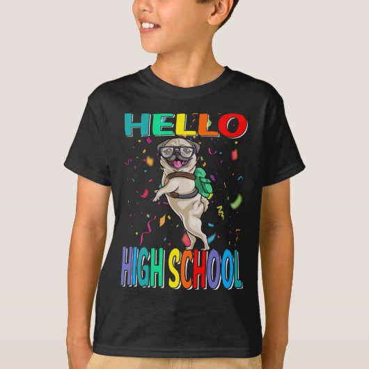 Hallo Middelbare school Pug Dog T-shirt (Voorkant)