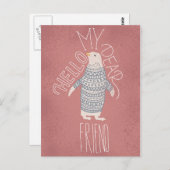 hallo Mijn beste vriend Penguin Post Card Briefkaart (Voorkant / Achterkant)