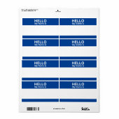 Hallo Mijn naam is Blauw en Wit Naam Tag Labels (Full Sheet)