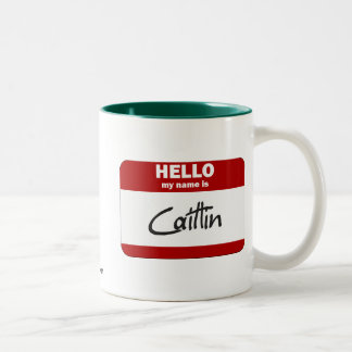 hallo mijn naam is Caitlin (rood) Tweekleurige Koffiemok