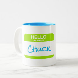Hallo Mijn naam is CHUCK Nametag Groen Blauw Kanto Tweekleurige Koffiemok