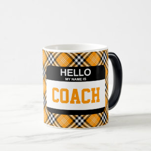 Hallo Mijn naam is COACH Nametag Oranje Plaid Magische Mok