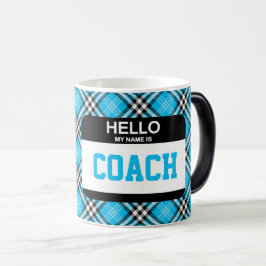 Hallo Mijn naam is COACH Nametag Sports Blue Plaid Magische Mok