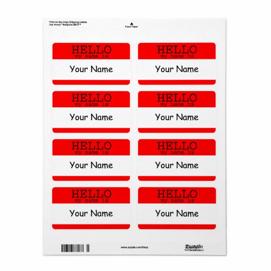 hallo mijn naam is de Sjabloon met rood label (Full Sheet)