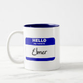 hallo mijn naam is Elmer (blauw) Tweekleurige Koffiemok (Links)