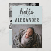 hallo mijn naam is Foto Collage Blue Crown BIrth Aankondiging (Voorkant / Achterkant)