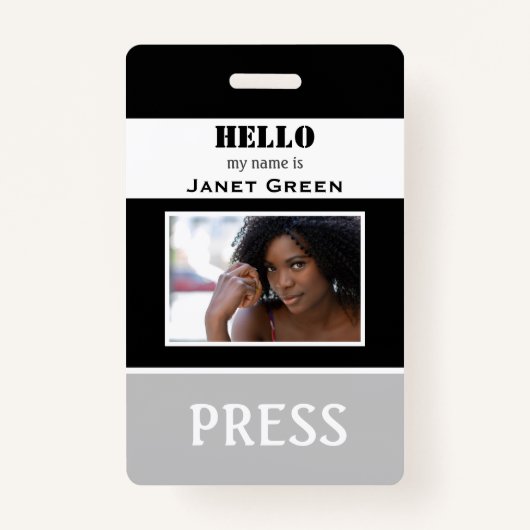 hallo mijn naam is Foto ID Reporter Press Pass ID Badge (Voorkant)
