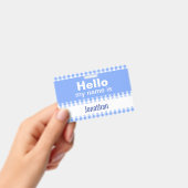 hallo mijn naam is - gingham blauw en wit badge (Handheld)