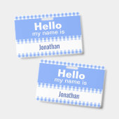 hallo mijn naam is - gingham blauw en wit badge (Voor- en achterkant)