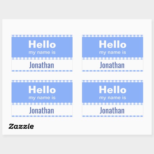 hallo mijn naam is - gingham blauw en wit rechthoekige sticker (Vel)