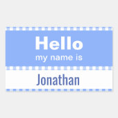 hallo mijn naam is - gingham blauw en wit rechthoekige sticker (Voorkant)
