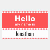 hallo mijn naam is - gingham rood en wit rechthoekige sticker (Voorkant)