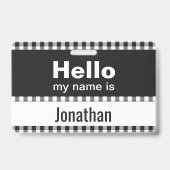 hallo mijn naam is gingham zwart-wit badge (Achterkant)