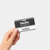 hallo mijn naam is gingham zwart-wit badge (Handheld)