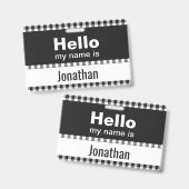 hallo mijn naam is gingham zwart-wit badge (Voor- en achterkant)