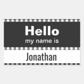 hallo mijn naam is gingham zwart-wit rechthoekige sticker (Voorkant)