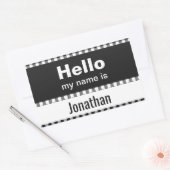 hallo mijn naam is gingham zwart-wit rechthoekige sticker (Envelop)