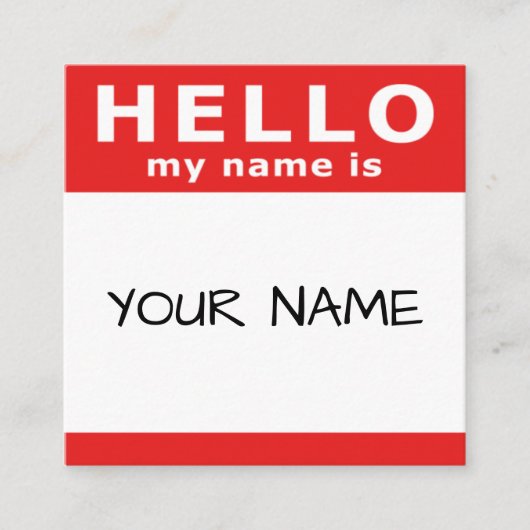 hallo mijn naam is in het rode vierkant vierkante visitekaartje (Voorkant)