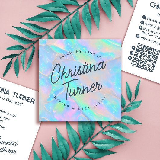 Hallo Mijn naam is iriserend holografisch opaal Vierkante Visitekaartje