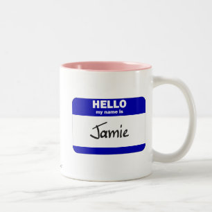 hallo mijn naam is Jamie (blauw) Tweekleurige Koffiemok