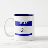 hallo mijn naam is Joe (blauw) Tweekleurige Koffiemok (Links)